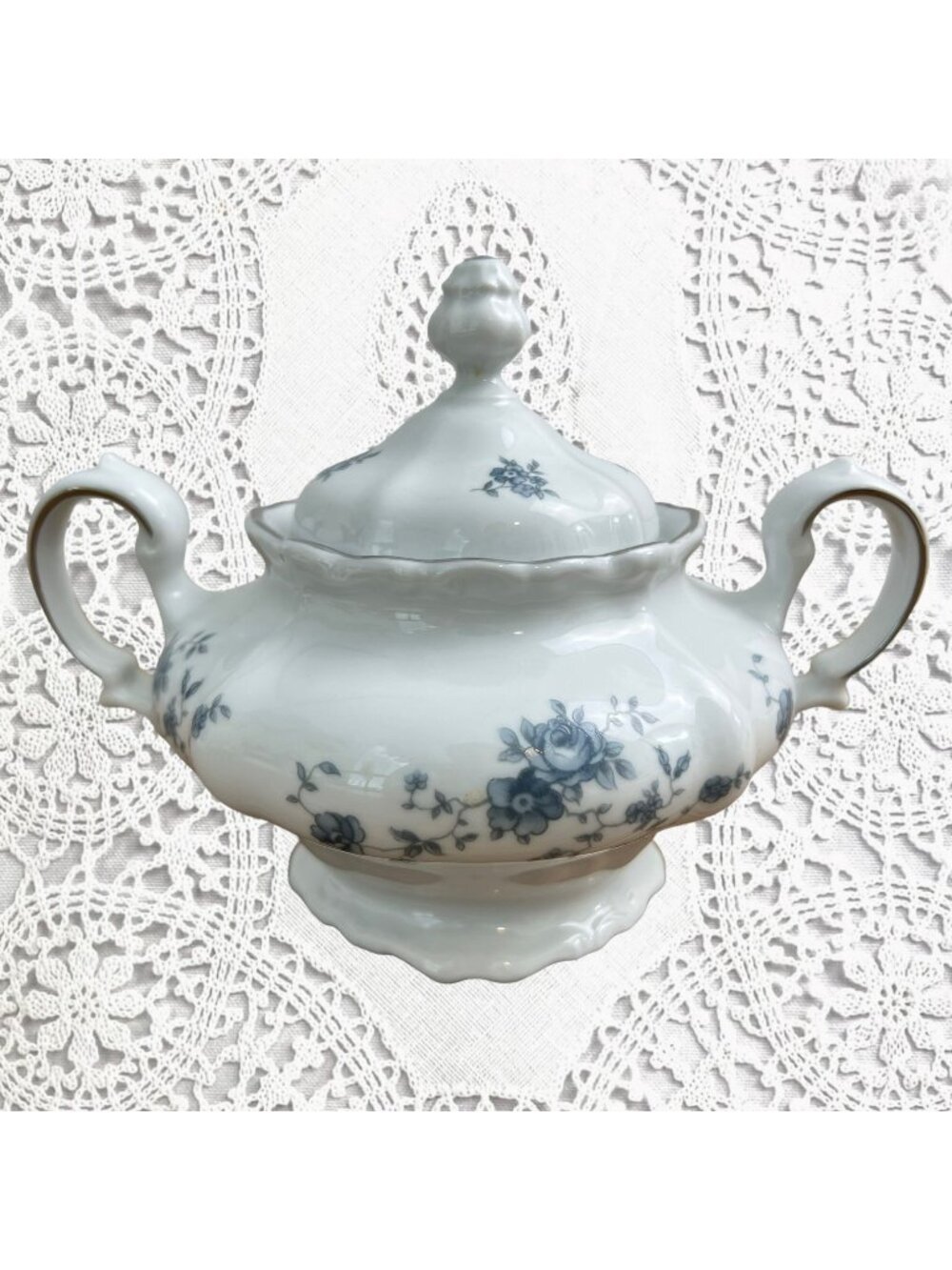 Vintage Johann Haviland Sugar Bowl w Lid Blue Garland Traditions Fine China